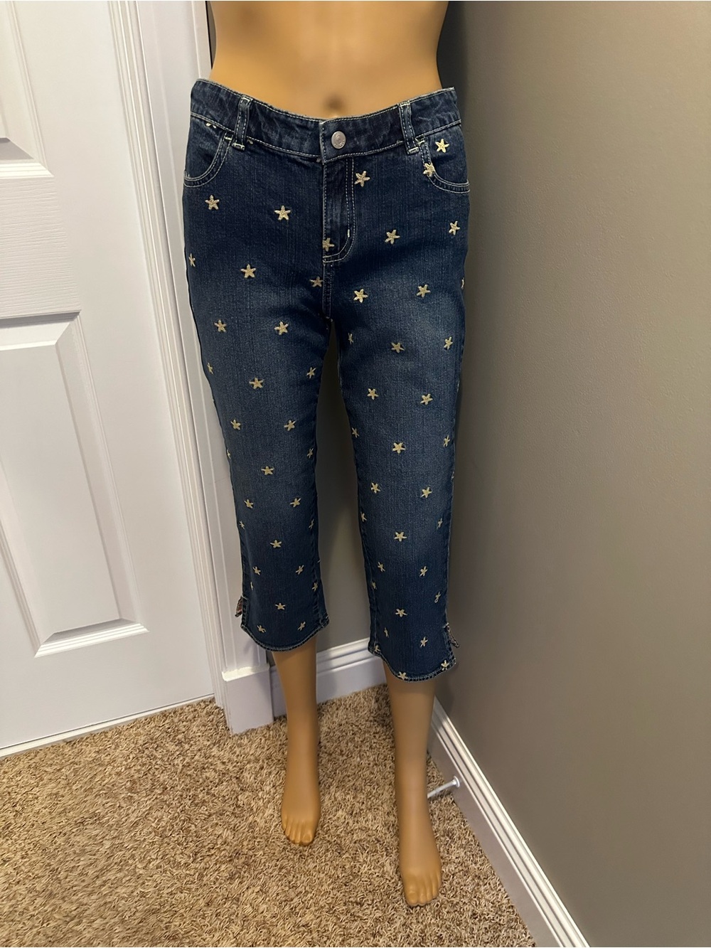 Lilly Pulitzer Girls Dark Blue Star-Embroidered Cropped Jeans